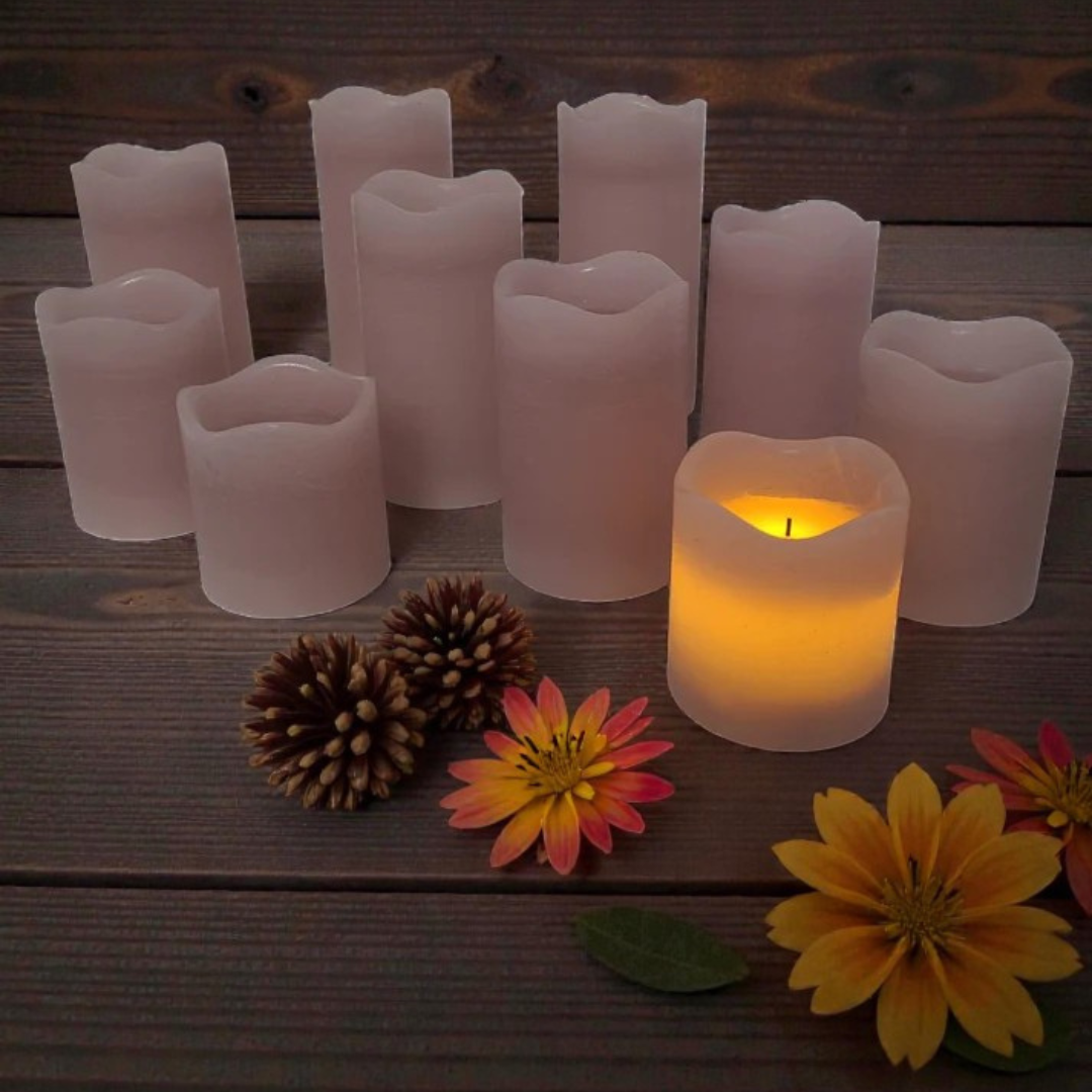 LED-Stumpenkerzen im Set Zartrosa – Echtwachs mit Fernbedienung