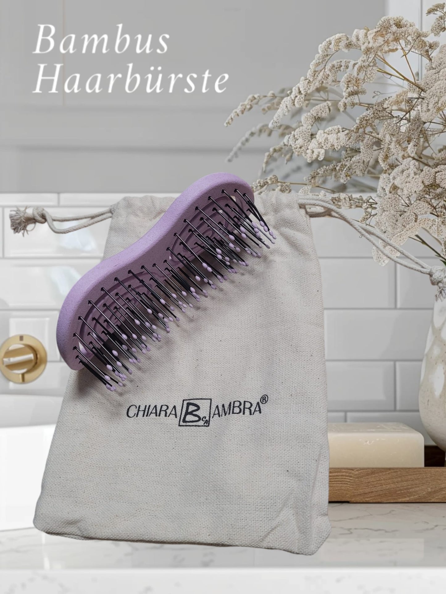 Chiara Ambra Haarbürste, Klimaneutrale Bio Haarbürste ohne Ziepen mit Stroh