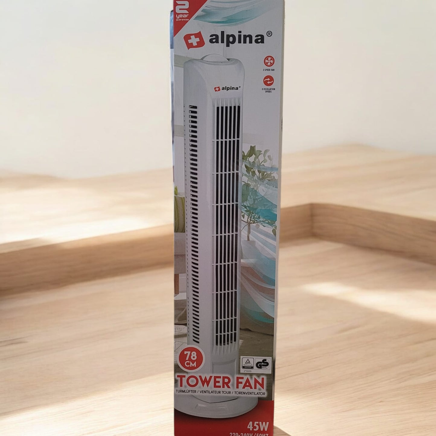 Alpina Turmventilator 78cm, 3 Geschwindigkeitsstufen, 45W, 220-240V, 50Hz
