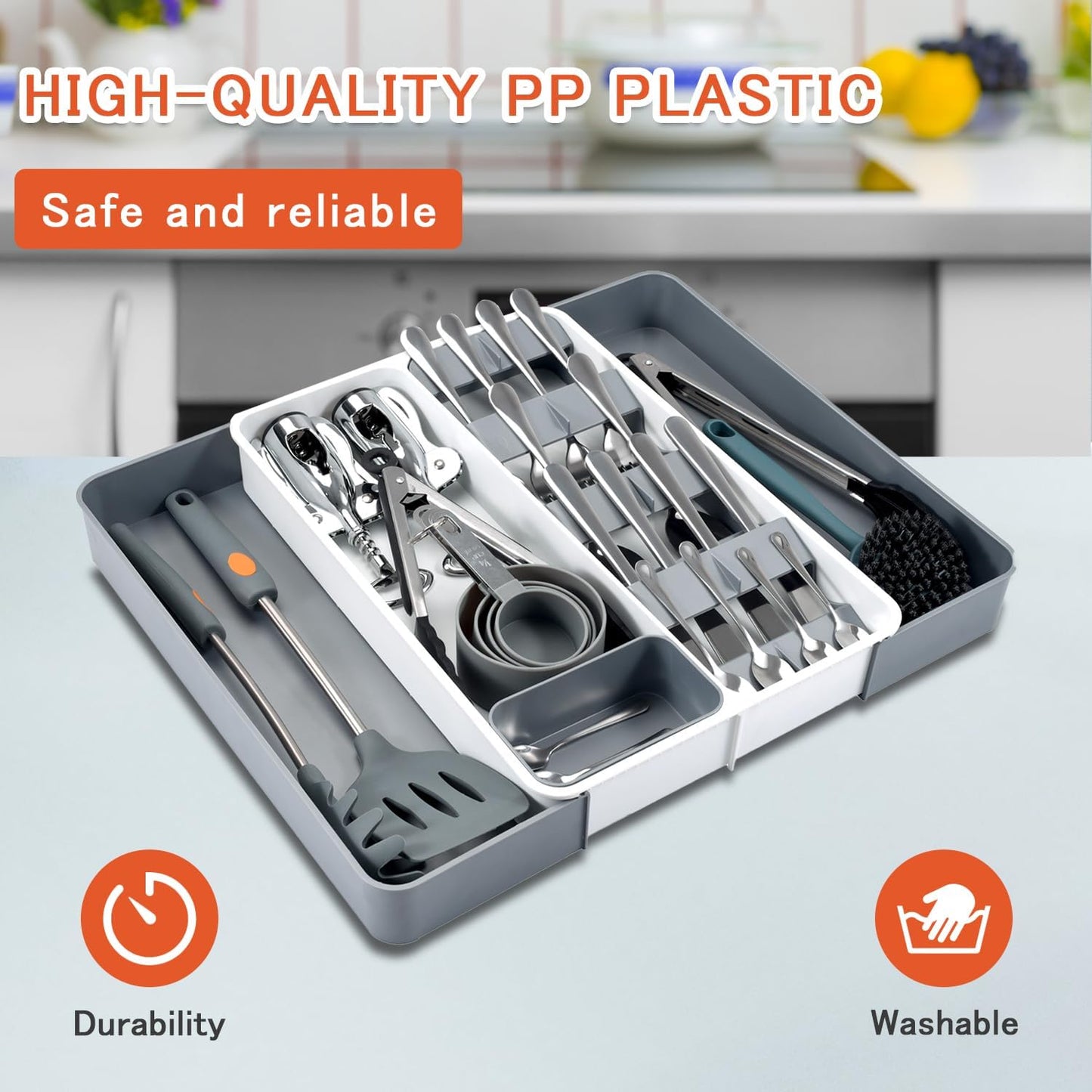 Reviday Erweiterbarer Schubladen-Organizer, vielseitiger Küchenutensilien-Organizer