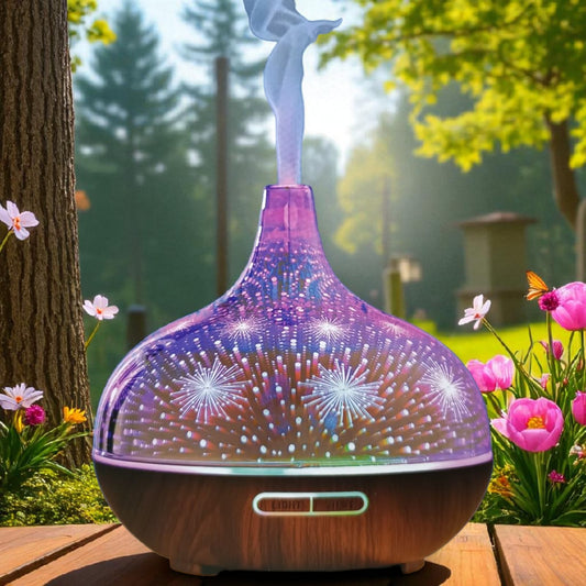 Großer Aroma Diffuser Emotion LED Raumlicht Holz-Optik Farbwechsel