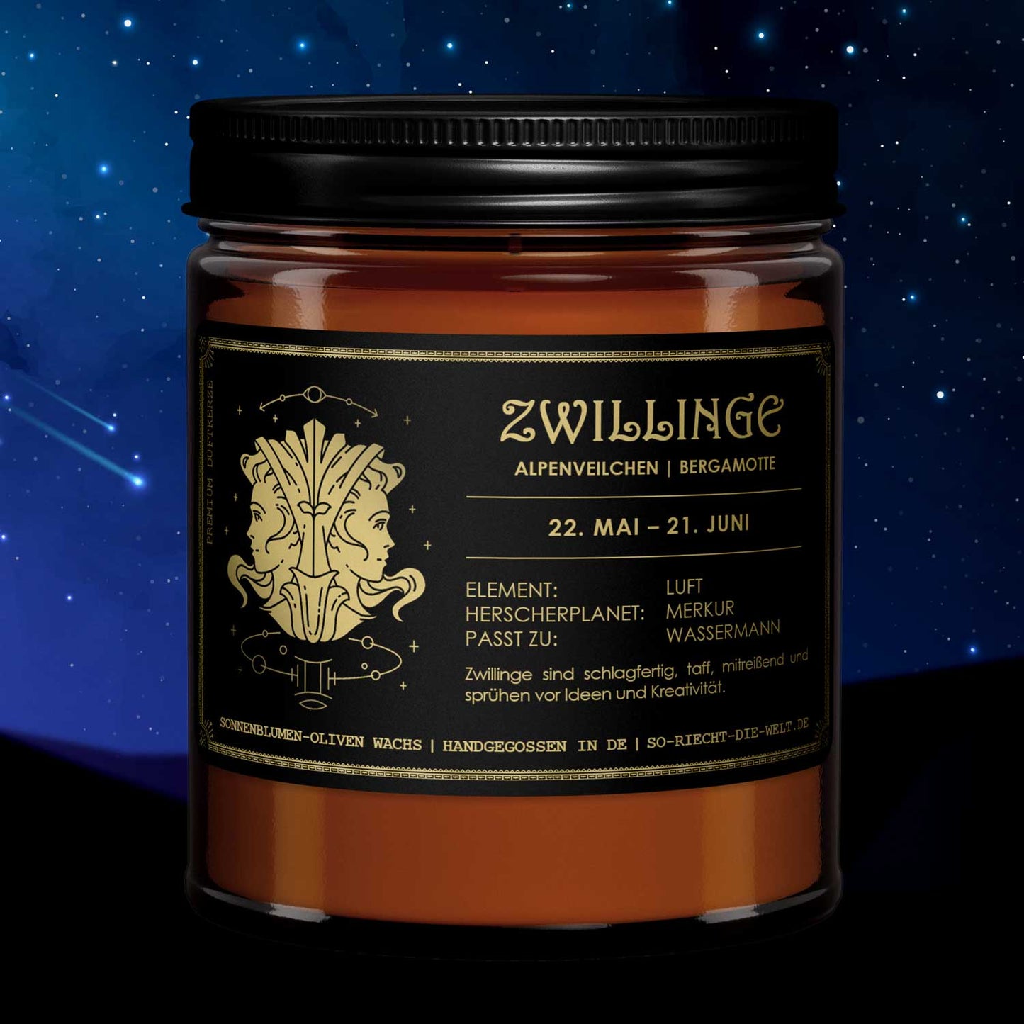 Zwillinge Sternzeichen Kerze - Alpenveilchen | Bergamotte-0